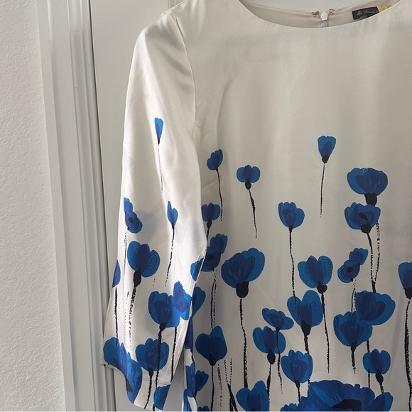 Brooks Brothers Blue & White Floral Silk Dress Size 10 3/4 Sleeves Lightweight - Picture 7 of 7